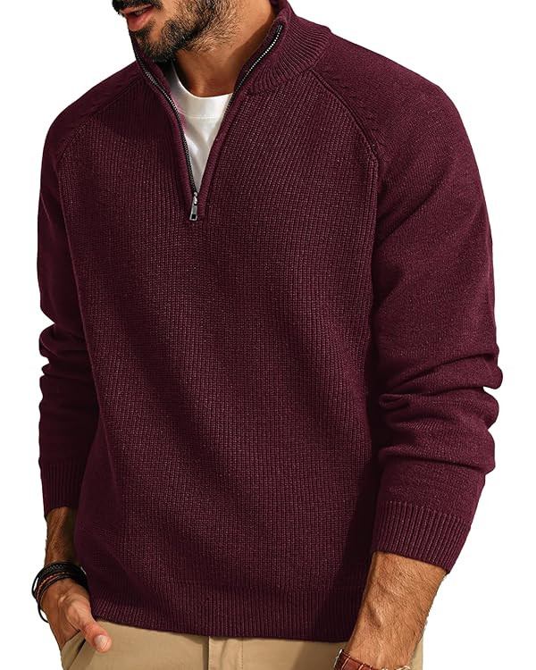 PJ PAUL JONES Mens Quarter Zip Pullover Sweater Turtleneck Raglan Long Sleeve Sweaters | Amazon (US)