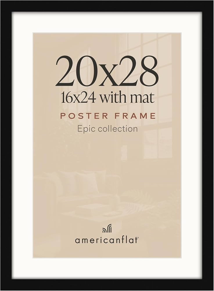 Americanflat 20x28 Poster Frame - Matted to 16x24 - Engineered Wood - Black | Amazon (US)