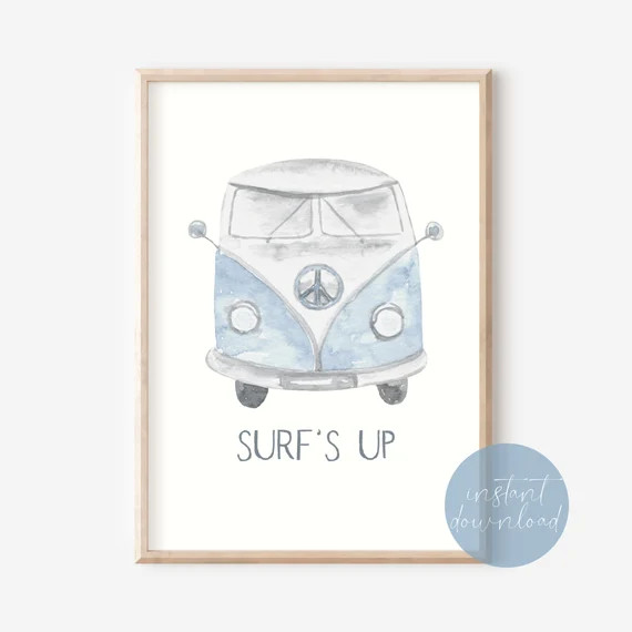 Blue Hippie Surf Van Print Digital Download  Tropical Nursery | Etsy | Etsy (US)