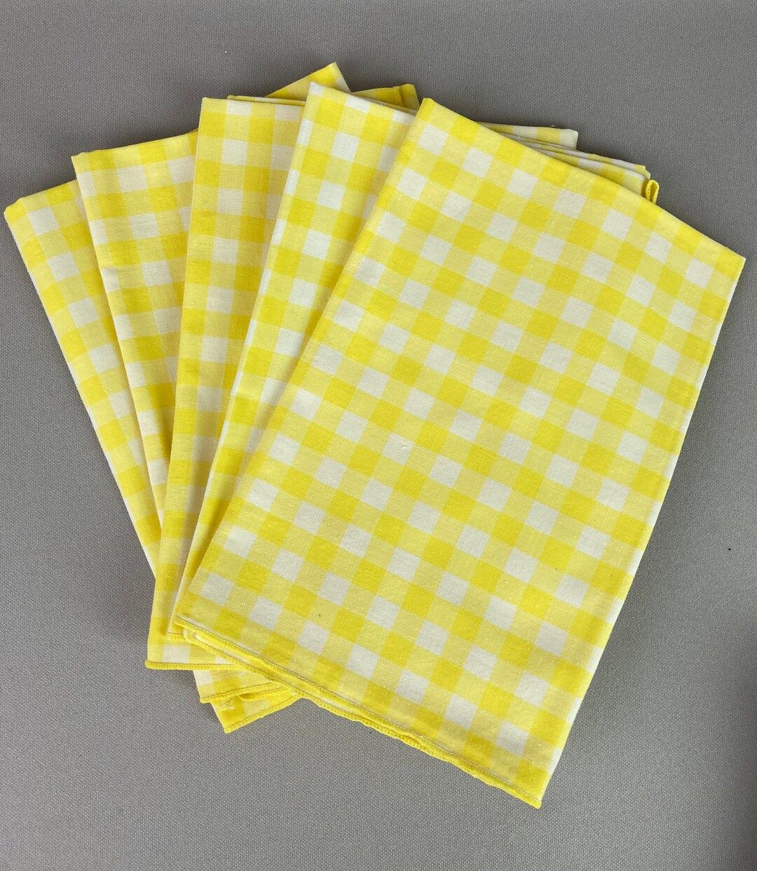 Vintage, Table Napkins, Set of 5, Yellow and White Gingham Checks, Measure Approx. 17 X 17, Cotto... | Etsy (US)