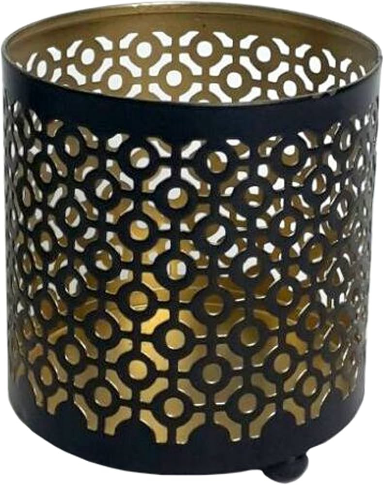 Hosley 4.5" Black Metal Candle Holder Sleeve Gold Interior for Tealights & Votive Candles Decorat... | Amazon (US)