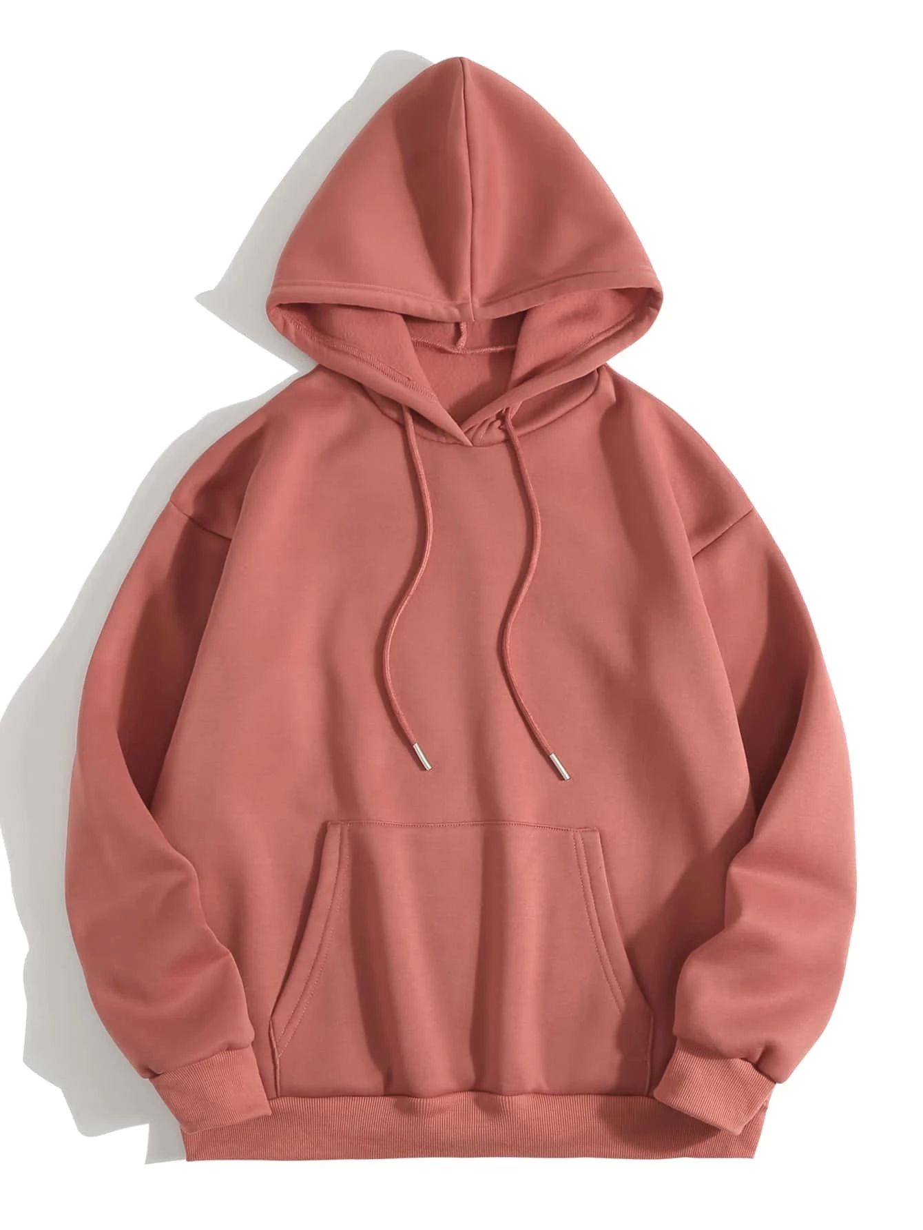 Solid Drawstring Pocket Front Hooded Sweatshirt | SHEIN
