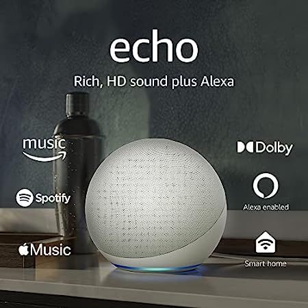 Echo (4th Gen) | Spherical design with rich sound, smart home hub, and Alexa | Glacier White | Amazon (US)