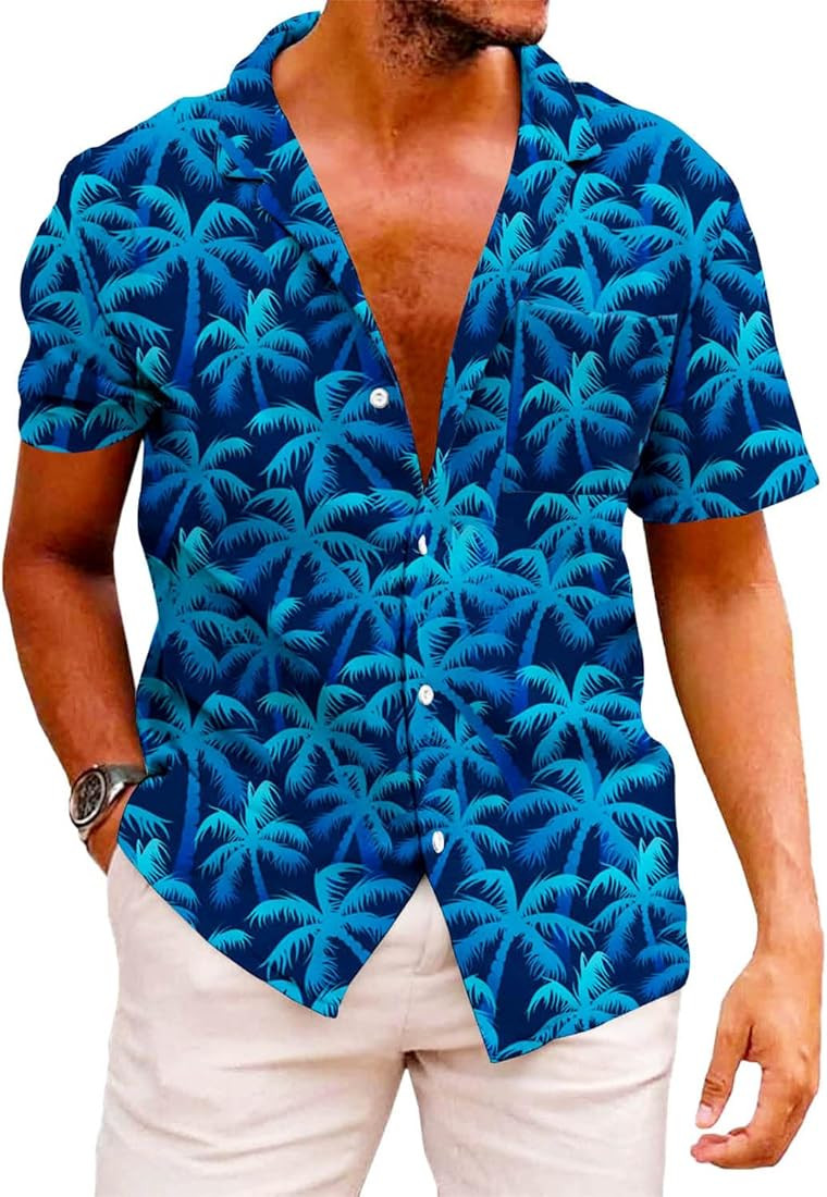 Funky Hawaiian Shirt for Men Palm Beach Shirts Tropical Vacation Shirts | Amazon (US)
