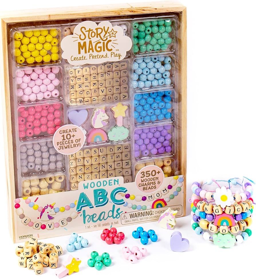 Story Magic Wooden ABC Bead Kit, Premium Wood Jewelry Making Kit, 350+ Wooden Beads & Charms for ... | Amazon (US)
