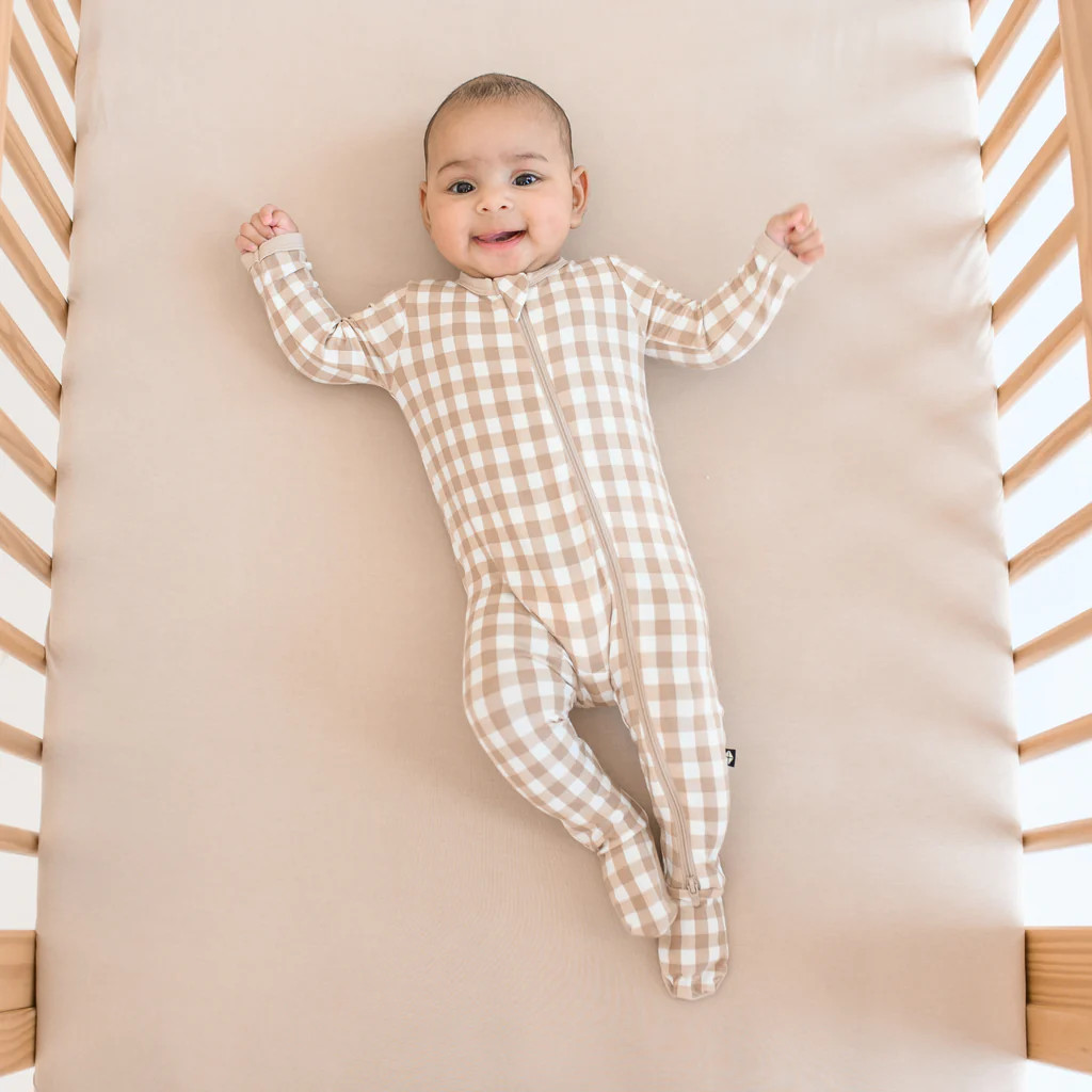 Zippered Footie in Gingham Bisque | Kyte Baby