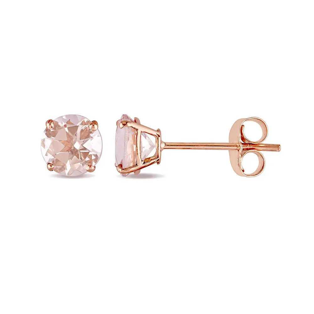 1 C.T T.G.W. Morganite Solitaire Earrings in 14K Rose Gold | MYKA