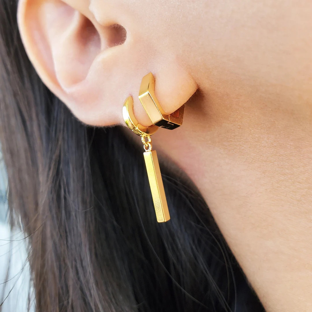 Bar Earrings, Bar Huggie Earrings, Bar Hoop Earrings, Gold Bar Earrings, Dangle Earrings, Drop Ea... | Etsy (US)