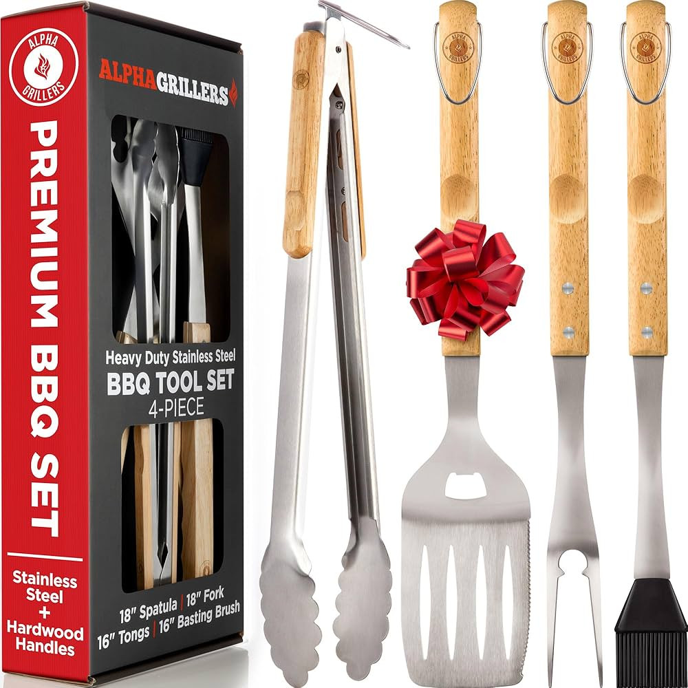 Alpha Grillers Grill Set Heavy Duty BBQ Accessories - BBQ Gifts Tool Set 4pc Grill Accessories wi... | Amazon (US)