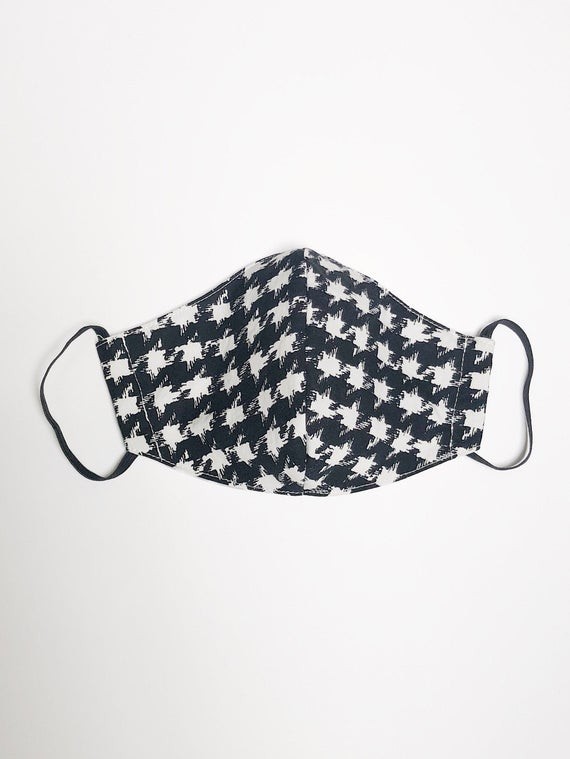 Black & white houndstooth face mask, reusable, washable fabric mask with filter pocket | Etsy (US)