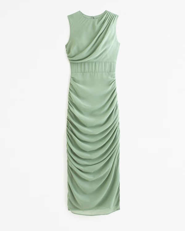 Draped Sheer Waist Maxi Dress | Abercrombie & Fitch (US)