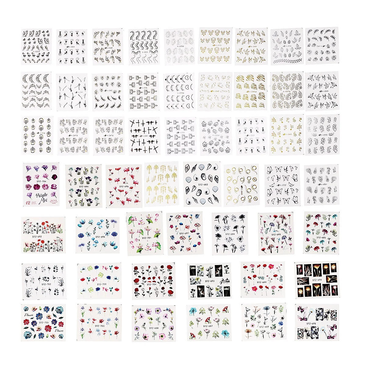 54 Sheets of Nail Art Stickers Flower Patterns DIY Self-adhesive Fingernail Decals | Walmart (US)