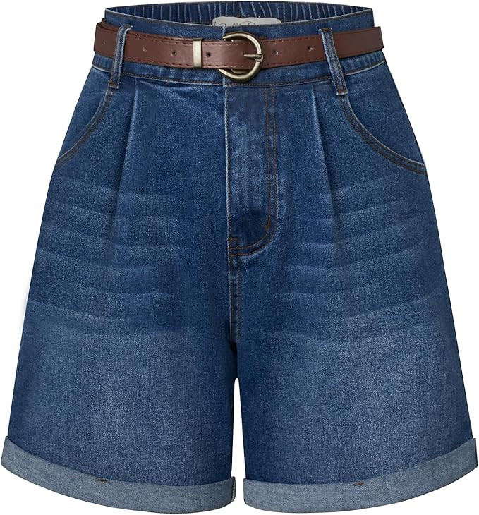 Belle Poque Women Demin Shorts High Waisted Wide Leg Jean Shorts with Pockets | Amazon (US)