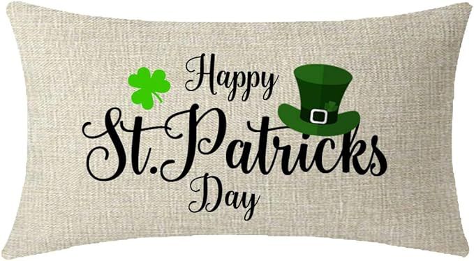 ITFRO Irish Blessing Happy St Patricks Day Shamrocks Clovers Lumbar Cream Burlap Throw Pillow Cov... | Amazon (US)