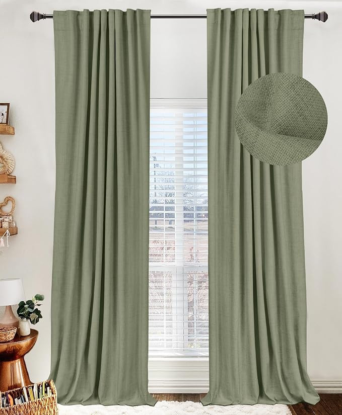 100% Blackout Shield Linen Blackout Curtains for Bedroom 108 Inches Long, Back Tab/Rod Pocket Liv... | Amazon (US)