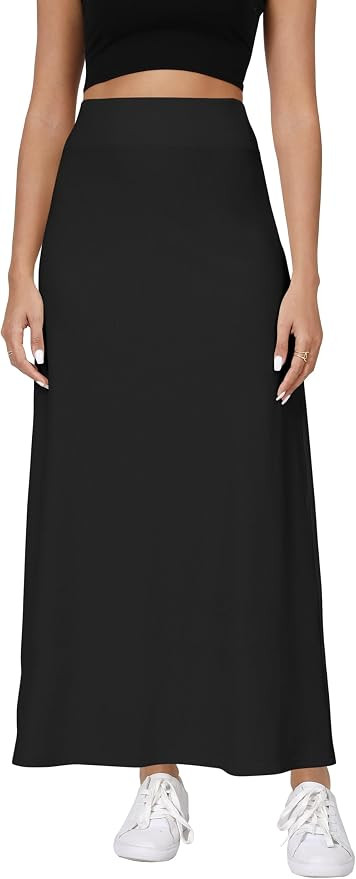 Urban CoCo Elastic Waist A-Line Long Maxi Skirt Below Knee for Women | Amazon (US)