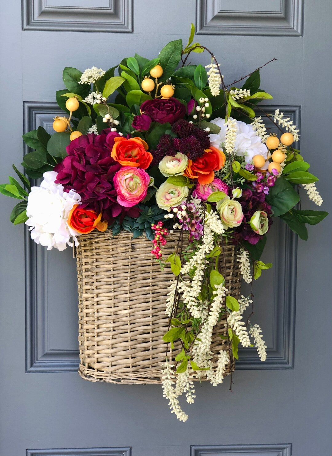 Front Door Wicker Basket Wreath, 24 Long, Farmhouse Decor, Porch Decor, Wall Decor,housewarming G... | Etsy (US)