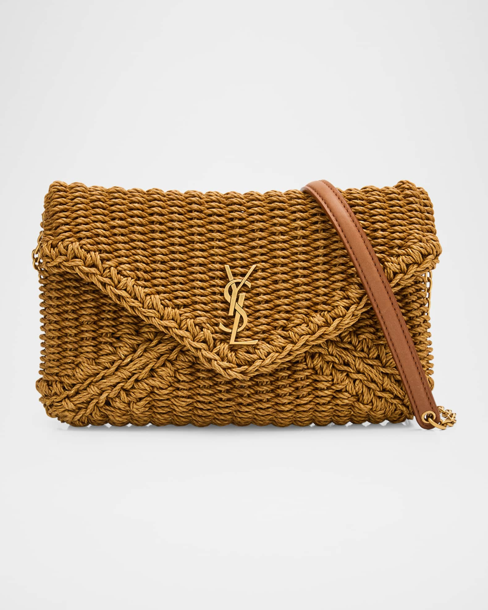 Cassandre YSL Woven Raffia Shoulder Bag Pouch Bag | Neiman Marcus