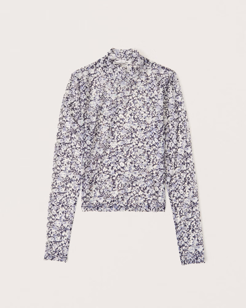 Floral Mesh Mockneck Top | Abercrombie & Fitch (US)