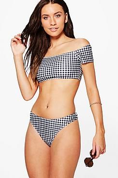 Dubai Gingham Bardot High Leg Bikini | Boohoo.com (US & CA)