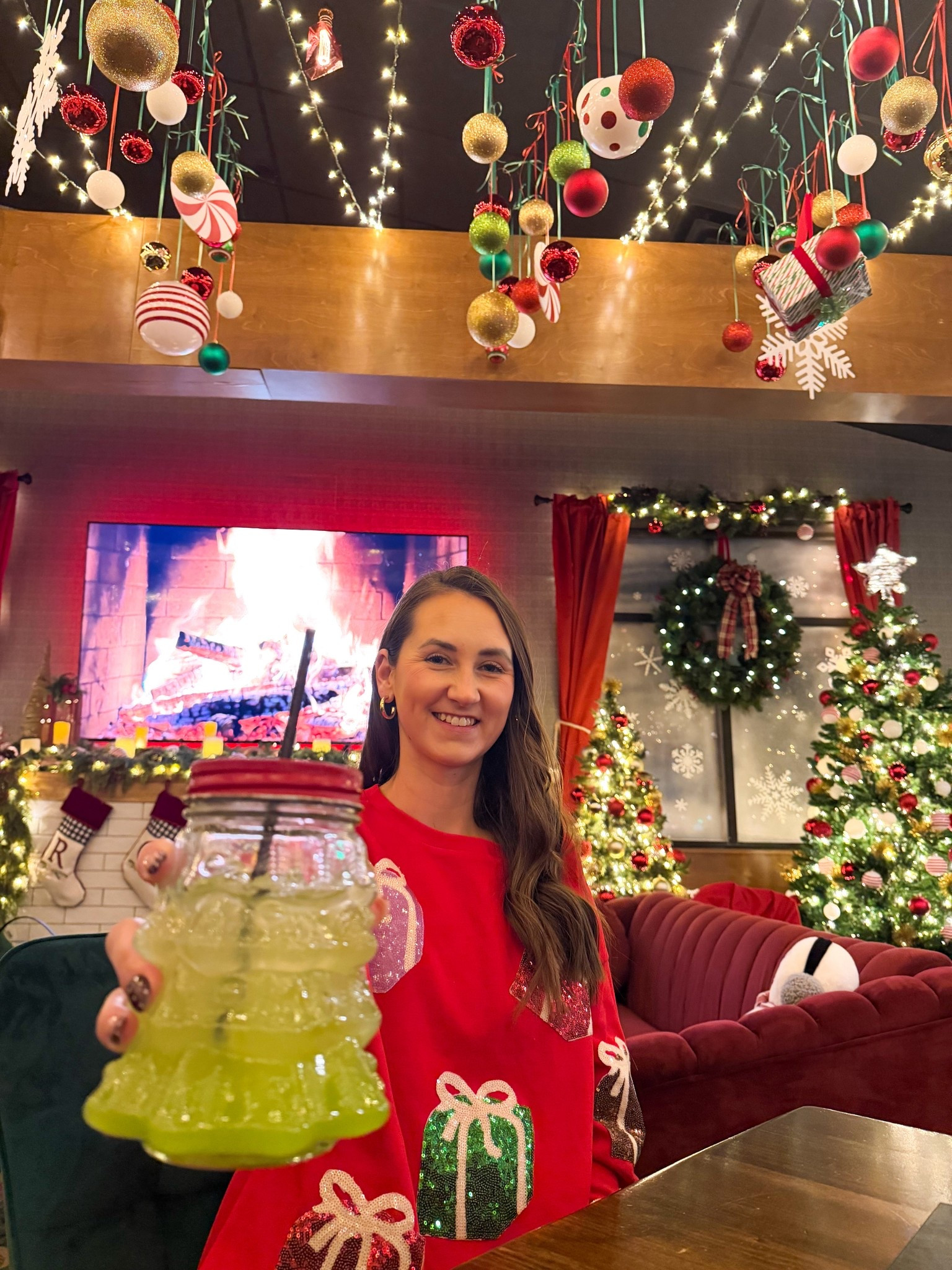 Dinner at the Sleigh Bar Pop up in North Liberty! Wore this fun sequin Christmas present sweatshirt! Wearing a medium for an oversized fit. Also available in 2 other colors! 

#LTKHoliday #LTKFindsUnder50 #LTKSeasonal