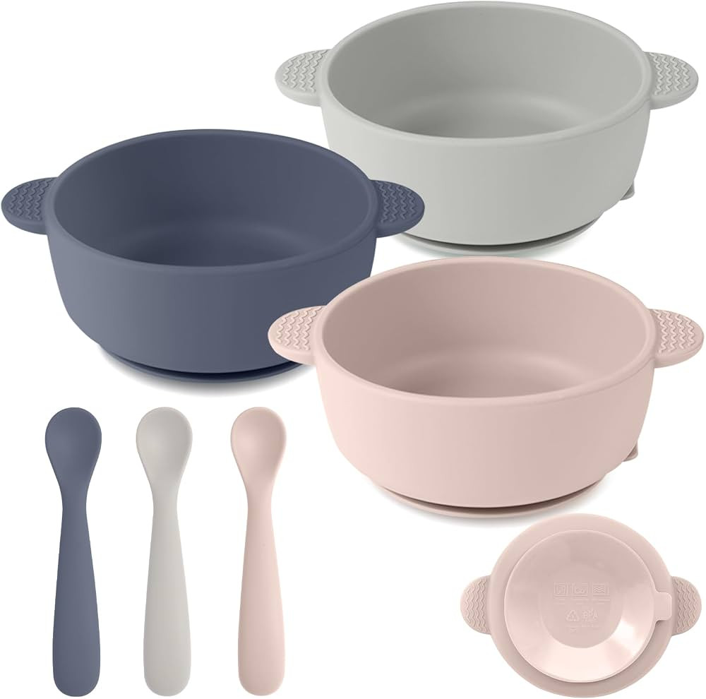 Silicone Baby Feeding Set, 3 Pack Baby Bowls with Suction and 3 Pack Baby Spoons for Babies Toddl... | Amazon (US)