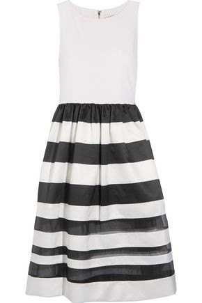 Alice+olivia Woman Larue Stretch-twill And Striped Silk-chiffon And Satin Midi Dress White Size 6 | The Outnet Global