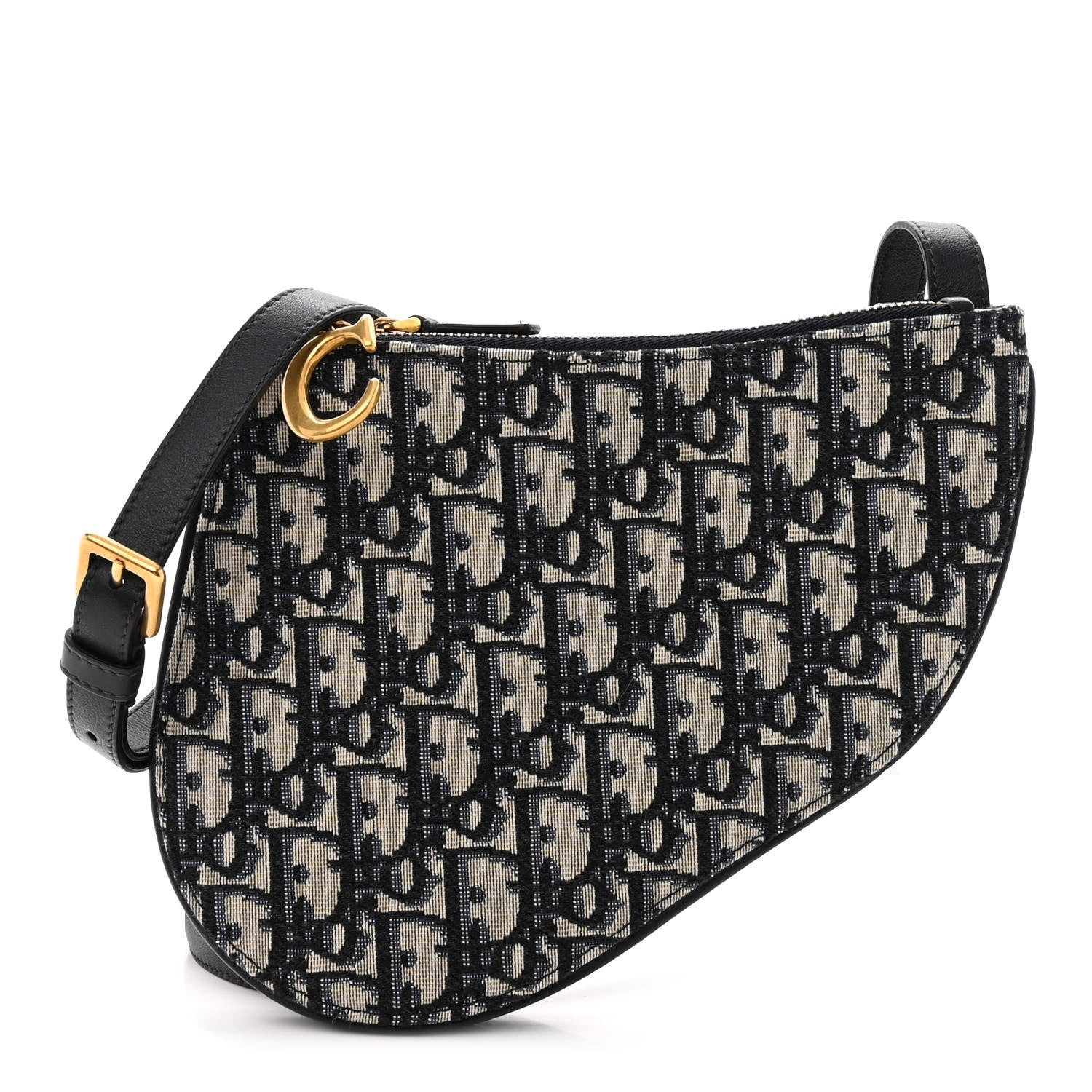 Oblique Saddle Pouch With Strap Navy Blue | FASHIONPHILE (US)