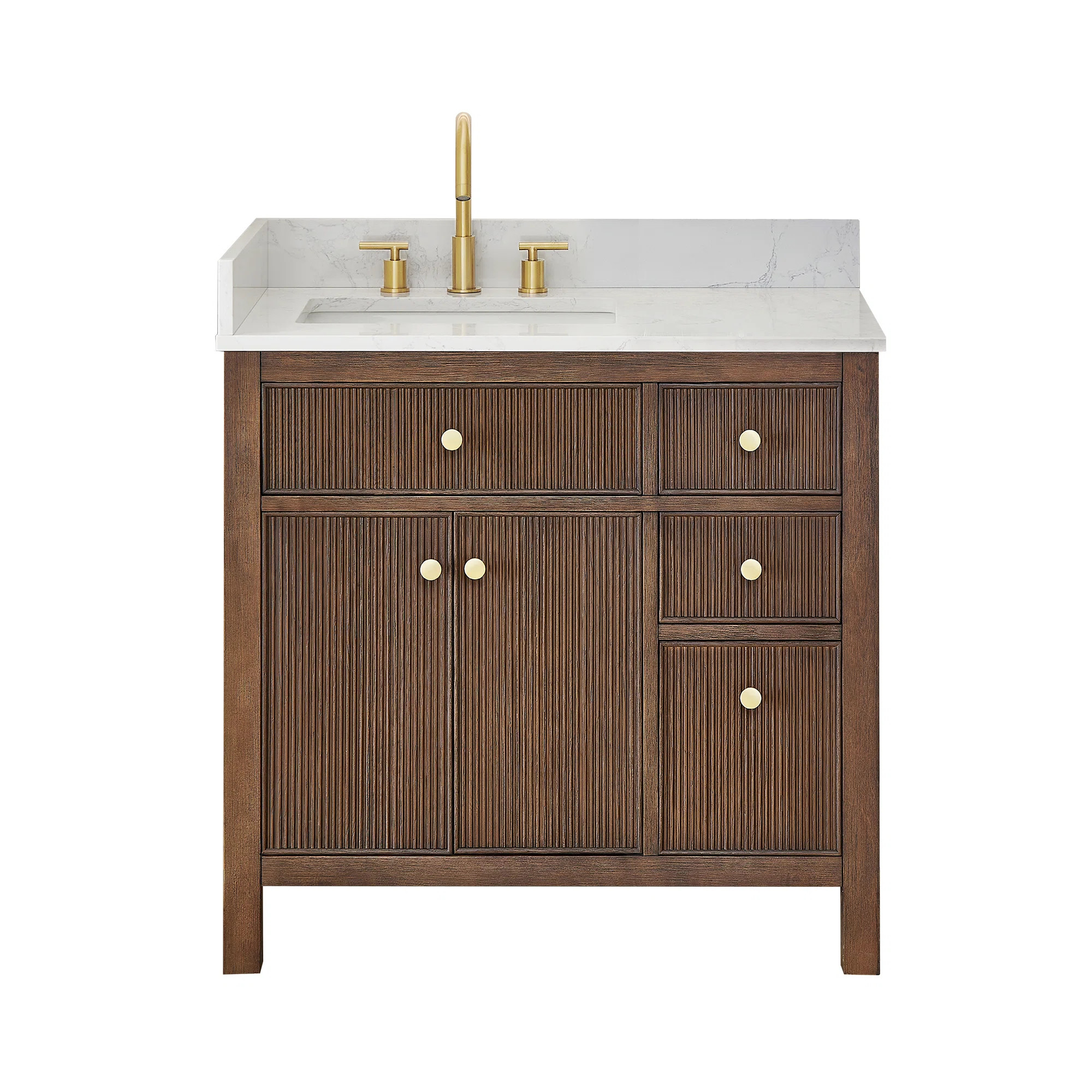 Lala 36" Single Bathroom Vanity with Grain White Engineered Stone Countertop without Mirror | Wayfair North America