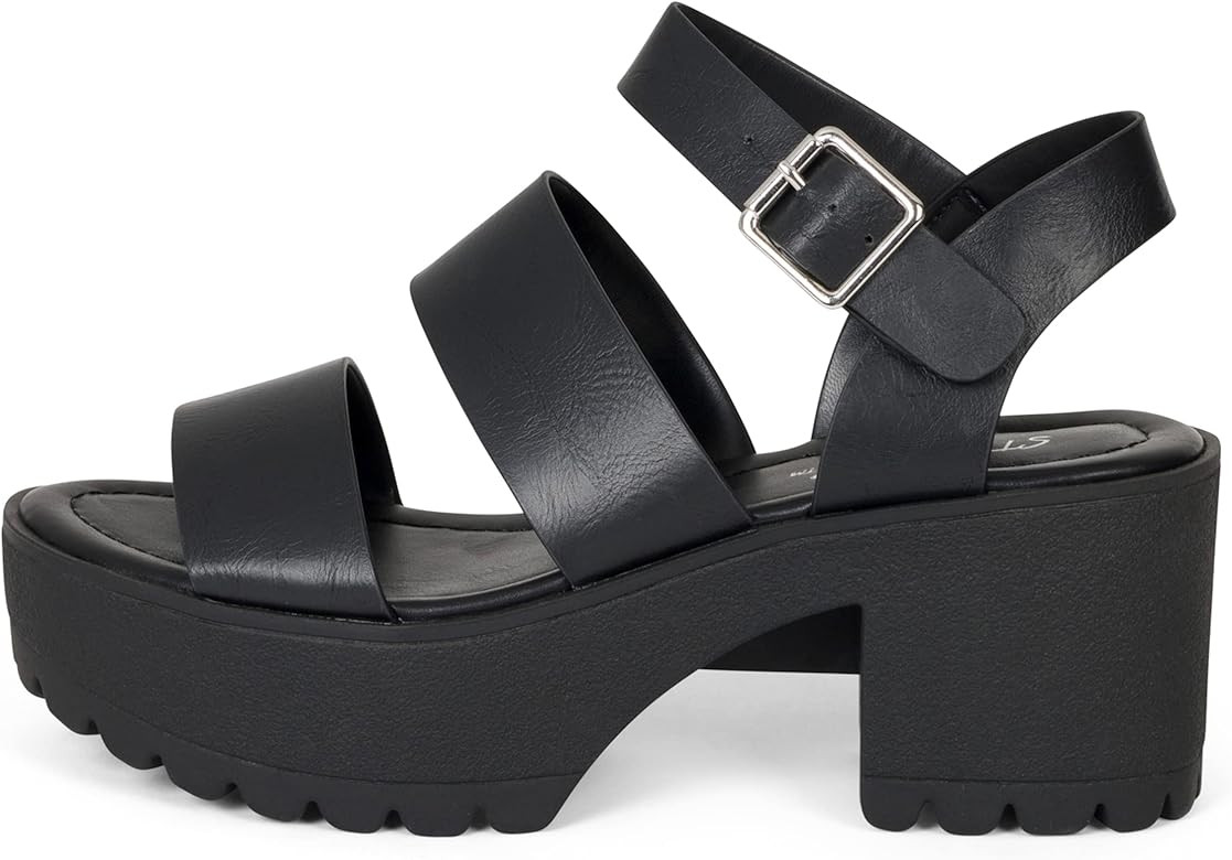 MARIA-S - Womens Open Toe Double Band Chunky Block Heel Lug Sole Platform Sandals With Adjustable... | Amazon (US)