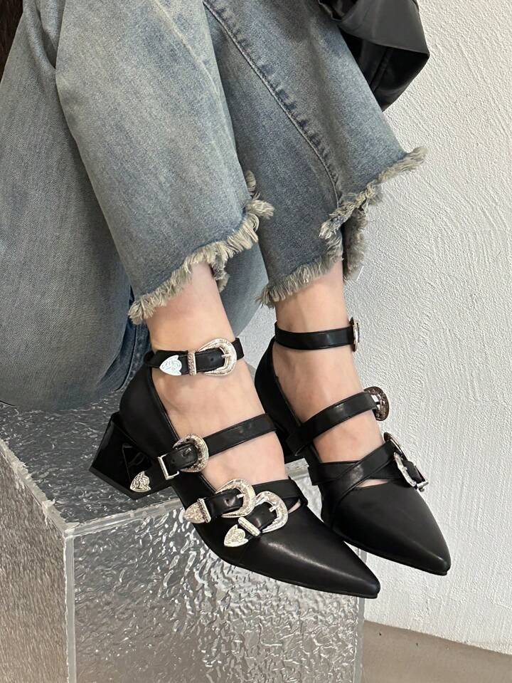 Sapatos De Verão Preto Para Mulheres, Do Estilo Gótico Francês Doce E Legal, Sapatos De Salto ... | SHEIN