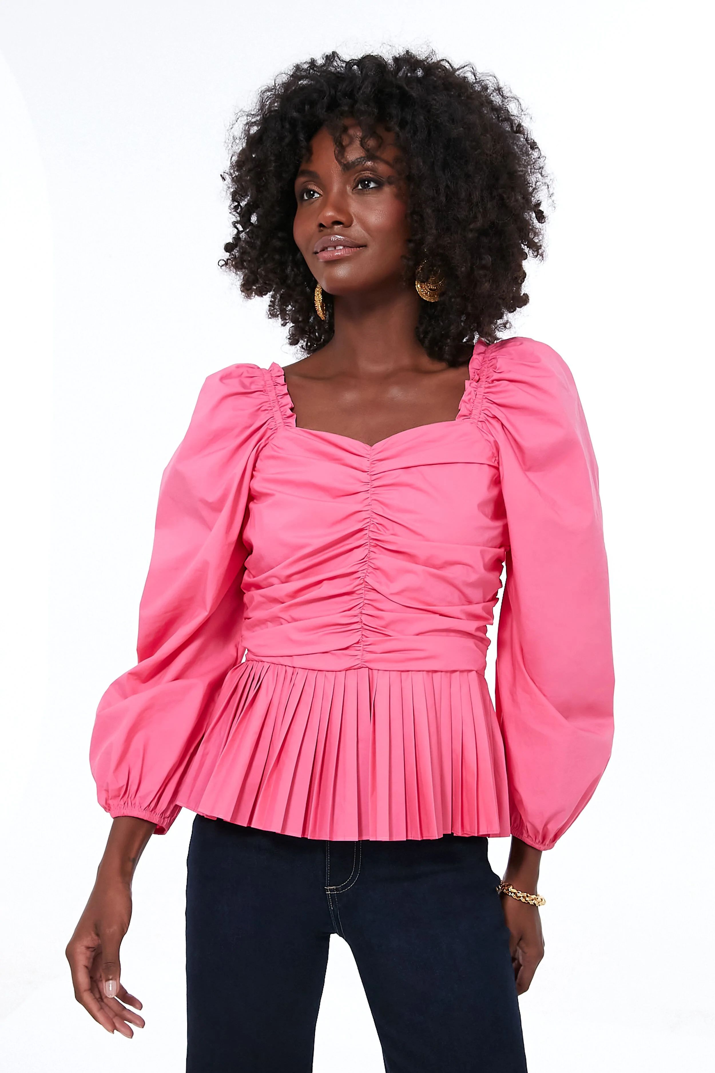 Fuchsia Pleated Mina Blouse | Tuckernuck (US)