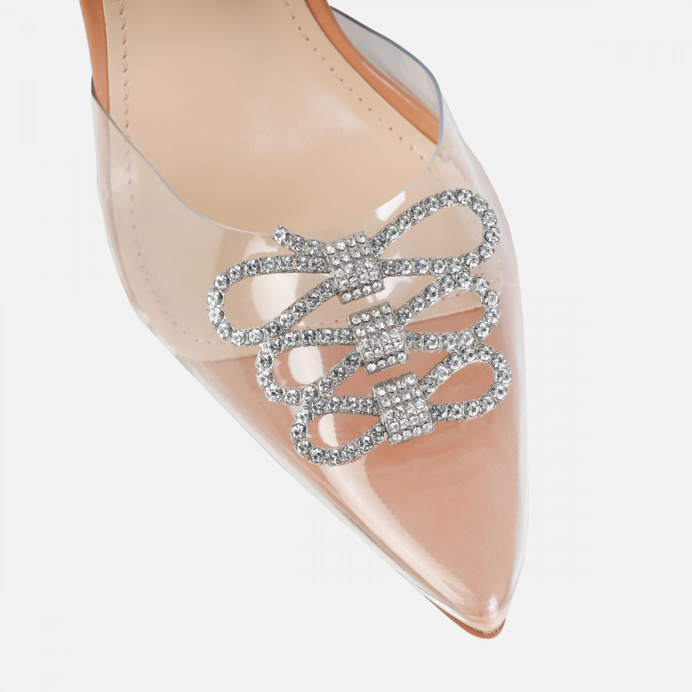 Malli Nude Clear Diamante Bow Slingback Court Heels | Simmi Shoes