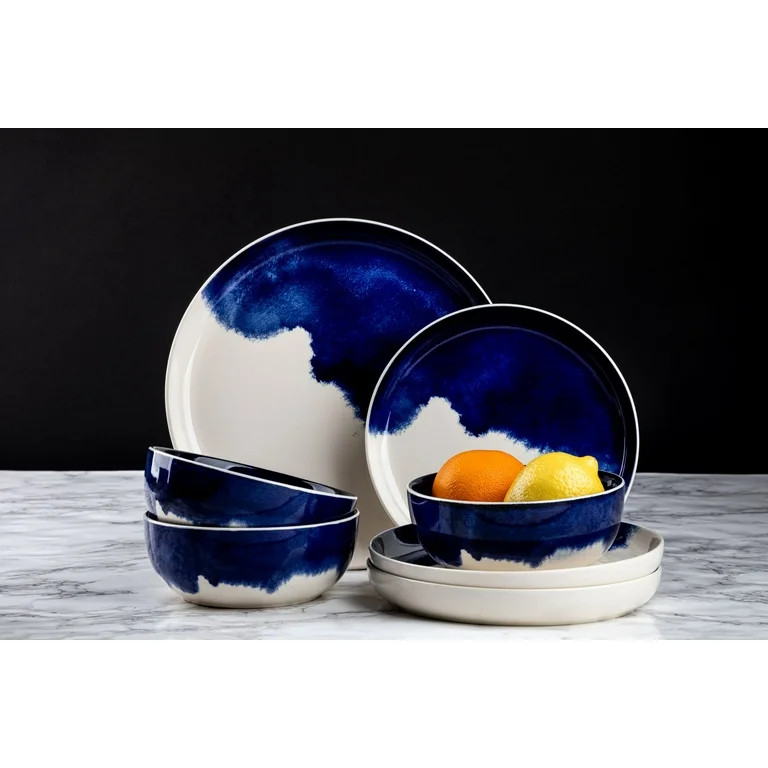 Thyme & Table Dinnerware Blue Drip Stoneware, 12 Piece Set - Walmart.com | Walmart (US)