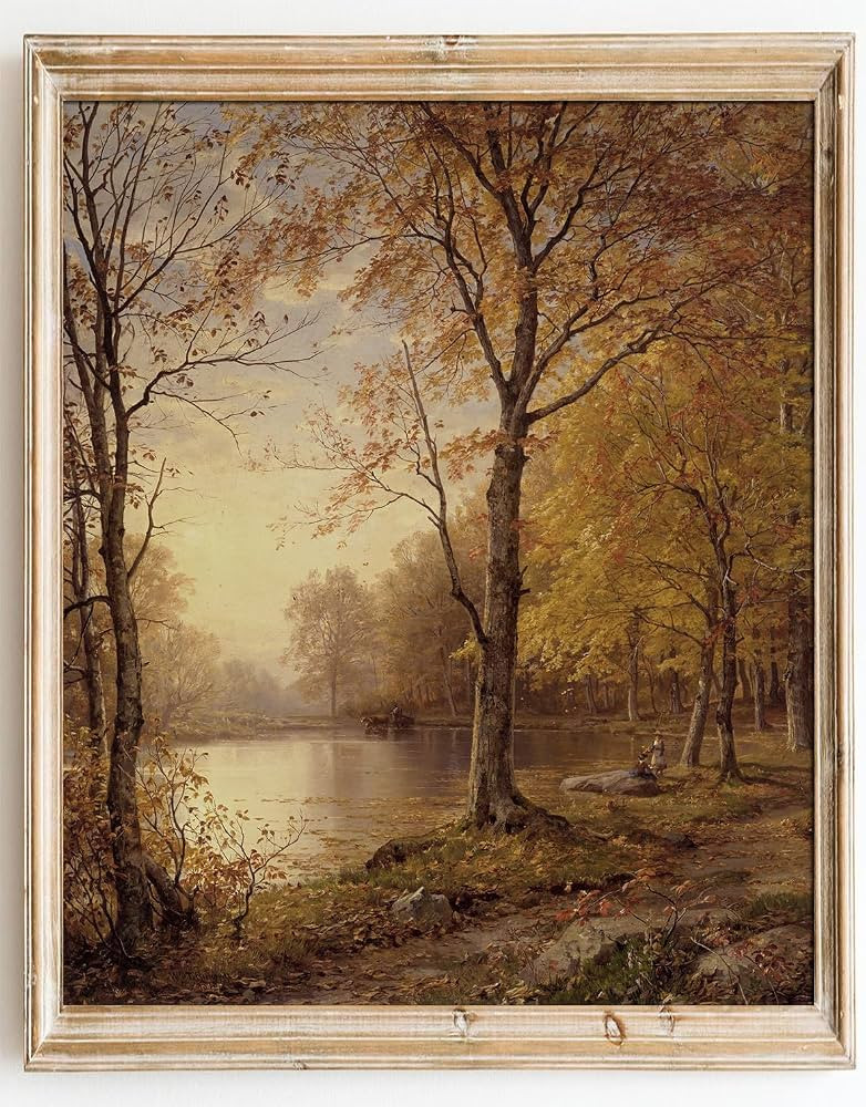 Kizbook Vintage Fall Wall Art Prints, Farmhouse Wall Decor Autumn Landscape Oil Painting, Moody F... | Amazon (US)
