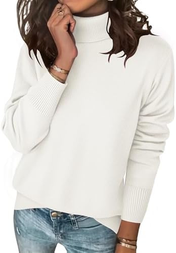 Zeagoo Women's Turtleneck Sweater Long Sleeve Spilt Hem Casual Knit Pullover Chunky Fall Winter J... | Amazon (US)