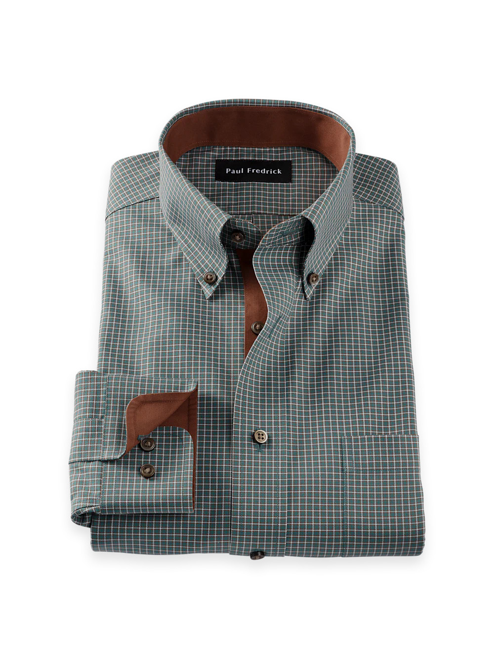 Comfort Stretch Non-Iron Check Dress Shirt With Contrast Trim - Pine Green | Paul Fredrick MenStyle