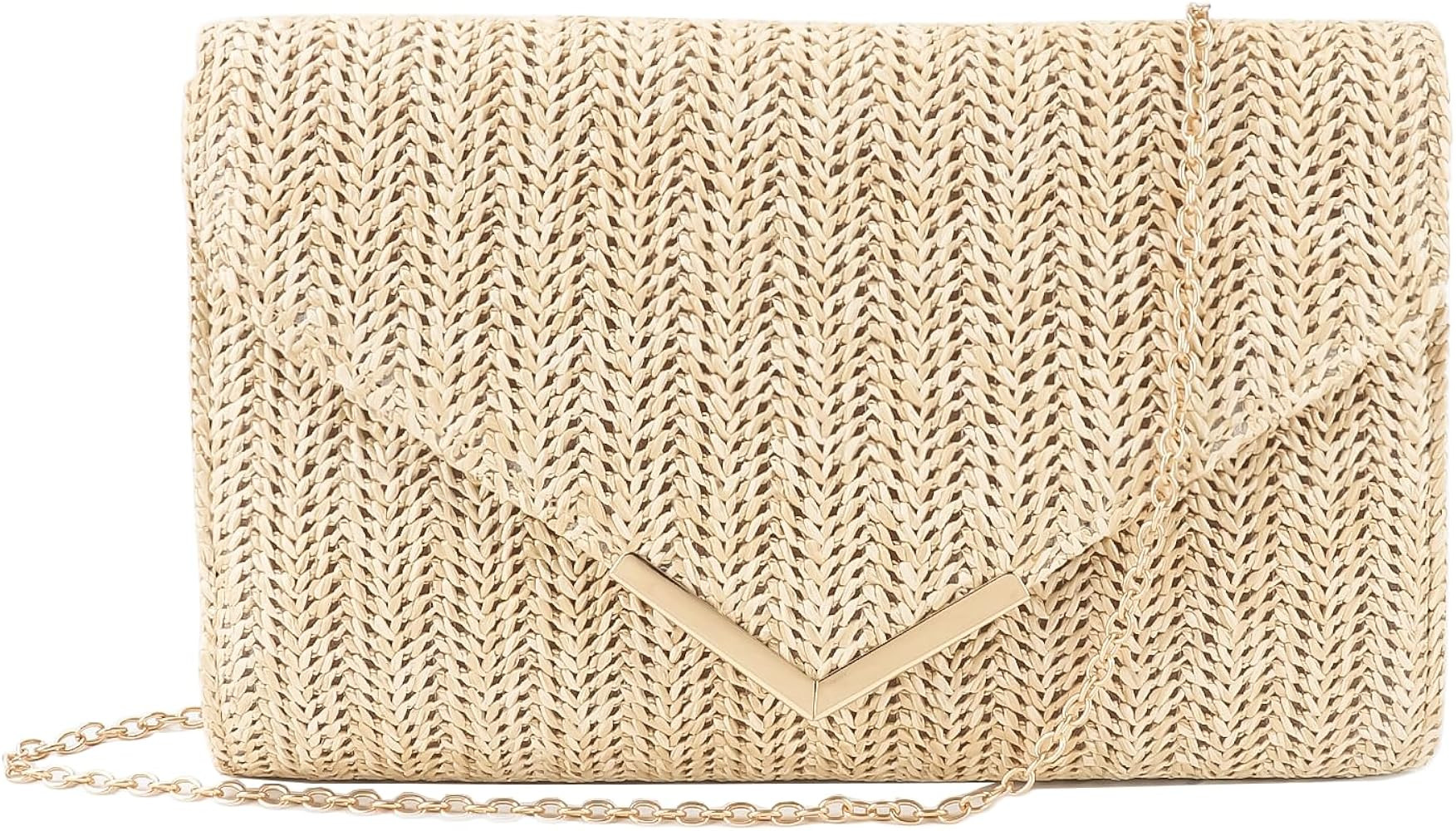 Womens Straw Woven Clutch Handmade Weaving Shoulder Bag Purse for Wedding Prom Party | Amazon (US)