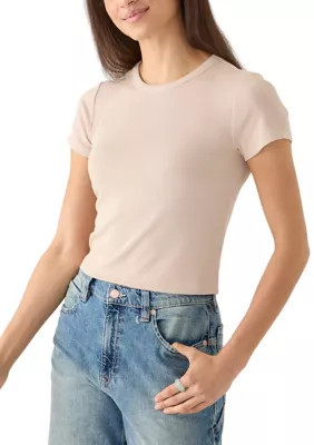Pink Rose Women's Short Sleeve Crew Rib T-Shirt, Sand, Small | Belk