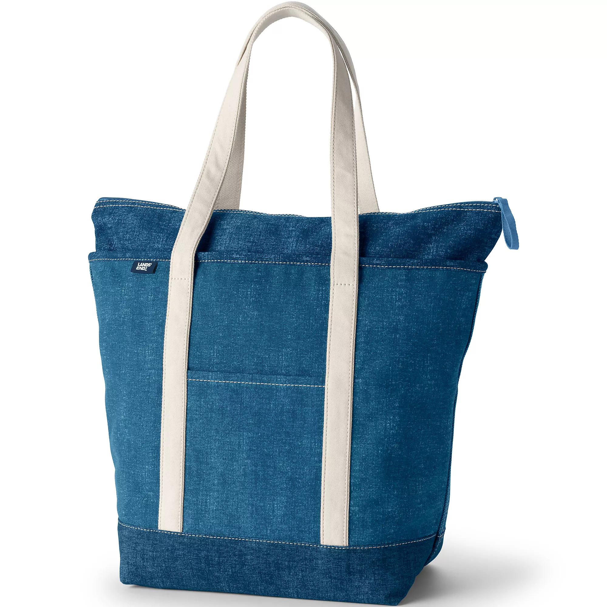 Large Solid Color 5 Pocket Zip Top Long Handle Canvas Tote Bag | Lands' End (US)