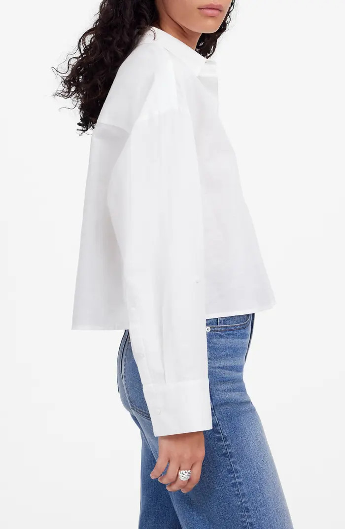 Straight Hem Crop Linen & Cotton Button-Up Shirt | Nordstrom Rack