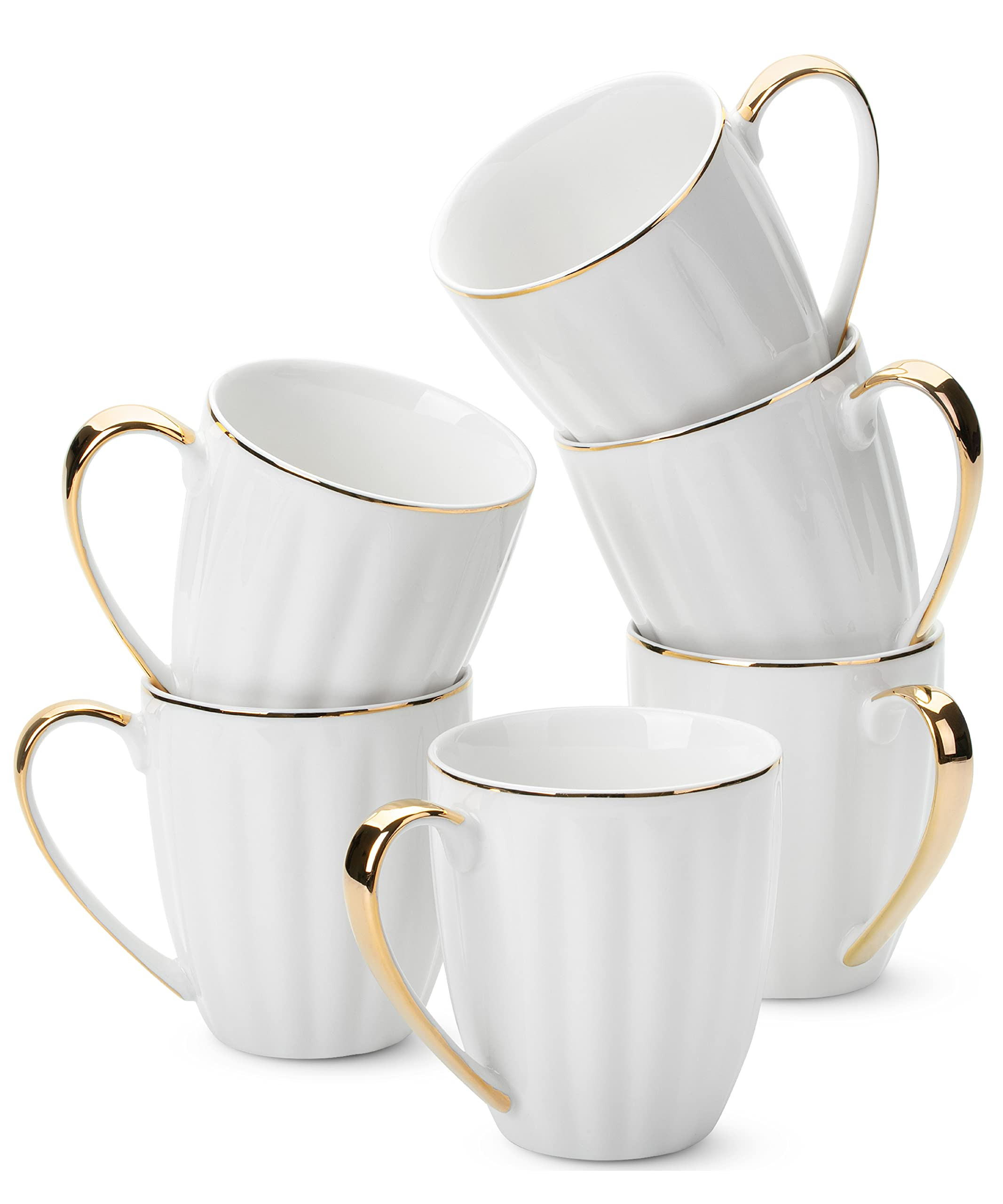 BTaT- White Coffee Mugs Set of 6 (12 oz), Porcelain White Coffee Mug Set with Gold Trim Design | Amazon (US)