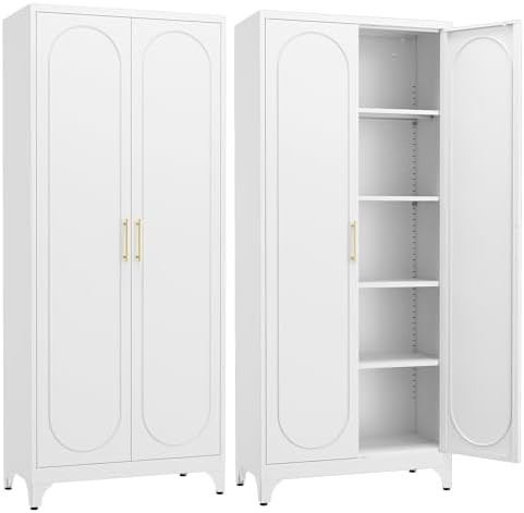 Steeloong 75"Metal Pantry Storage Cabinet with Doors & 4 Adjustable Shelves | Amazon (US)