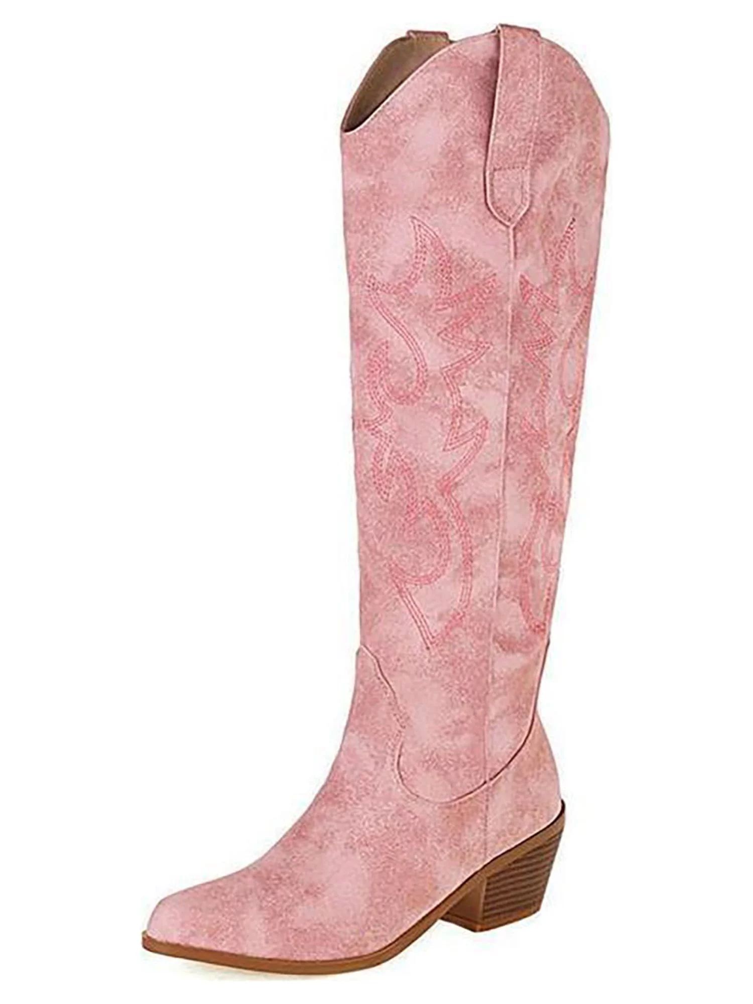 Daeful Cowgirl Boots for Women Embroidered Knee High Cowboy Boots Fashion Pull on Tall Western Bo... | Walmart (US)