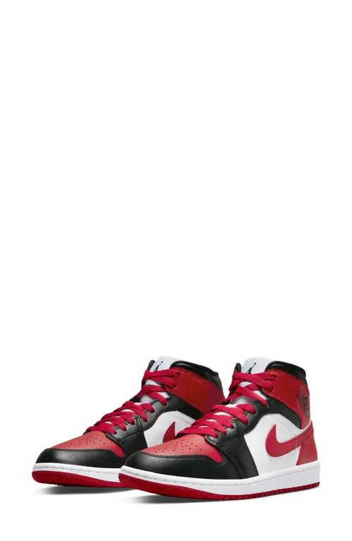 Air Jordan 1 Mid Sneaker in Black/Fire Red/White at Nordstrom, Size 5.5 | Nordstrom