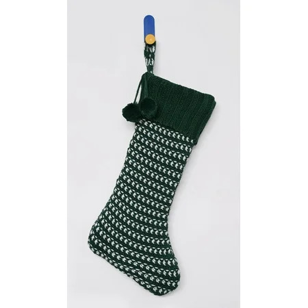 Knit Dot Christmas Stocking, Green and White, 21", by Holiday Time | Walmart (US)