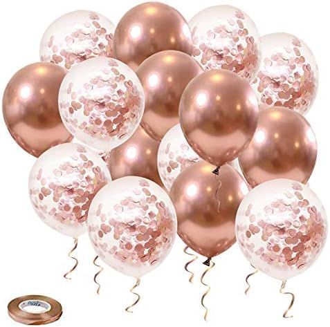 12 Inch Rose Gold Metallic Chrome Balloons,50 Pack Rose Gold Confetti Balloons,Premium Latex Party B | Amazon (US)