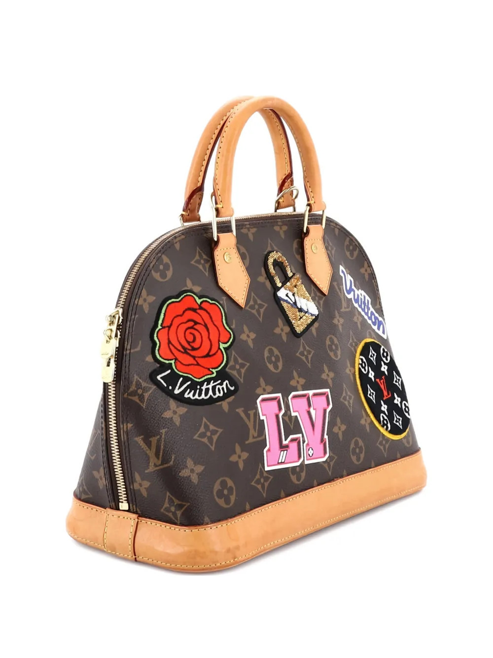 Louis Vuitton Pre-Owned Alma Handbag Limited Edition Patches Monogram Canvas PM satchel - Brown | Farfetch Global