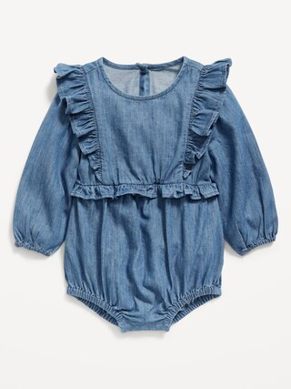 Ruffled Long-Sleeve Jean Romper for Baby | Old Navy (US)