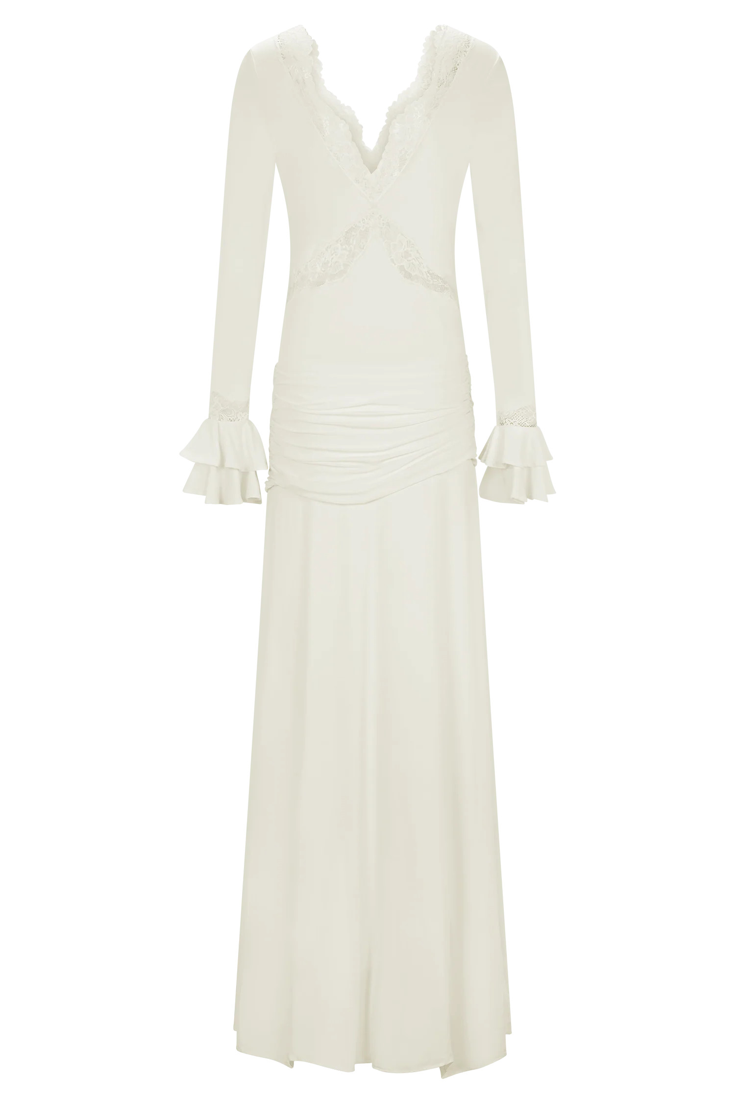 Slinky Lace Maxi Dress - Ivory | MESHKI US